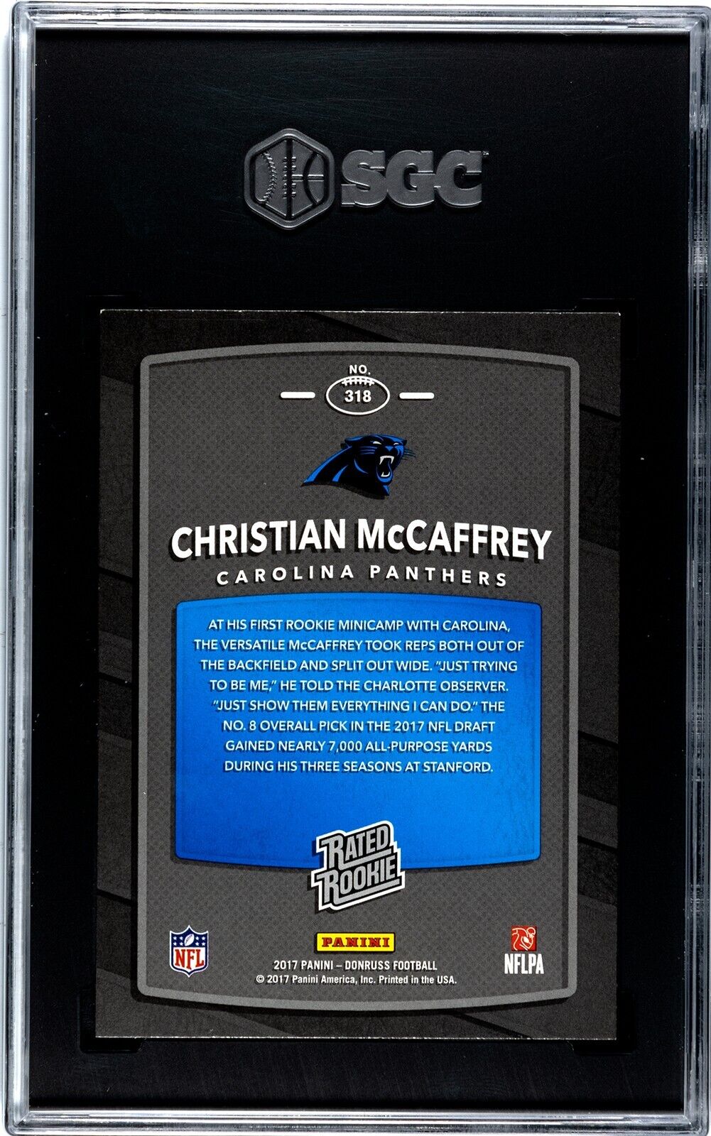 2017 Panini Donruss - Rated Rookie #318 Christian McCaffrey (RC)
