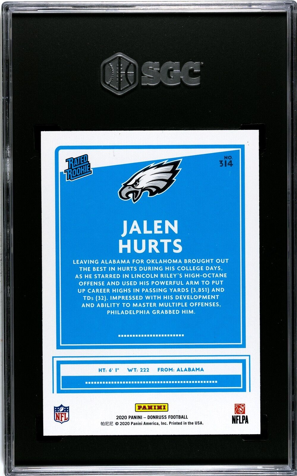 2020 Donruss Optic Jalen Hurts Rated Rookie SGC 9.5