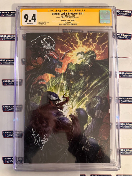 Venom: Lethal Protector II #1 w/ sketched remark and auto by Alan Quah CGC 9.4