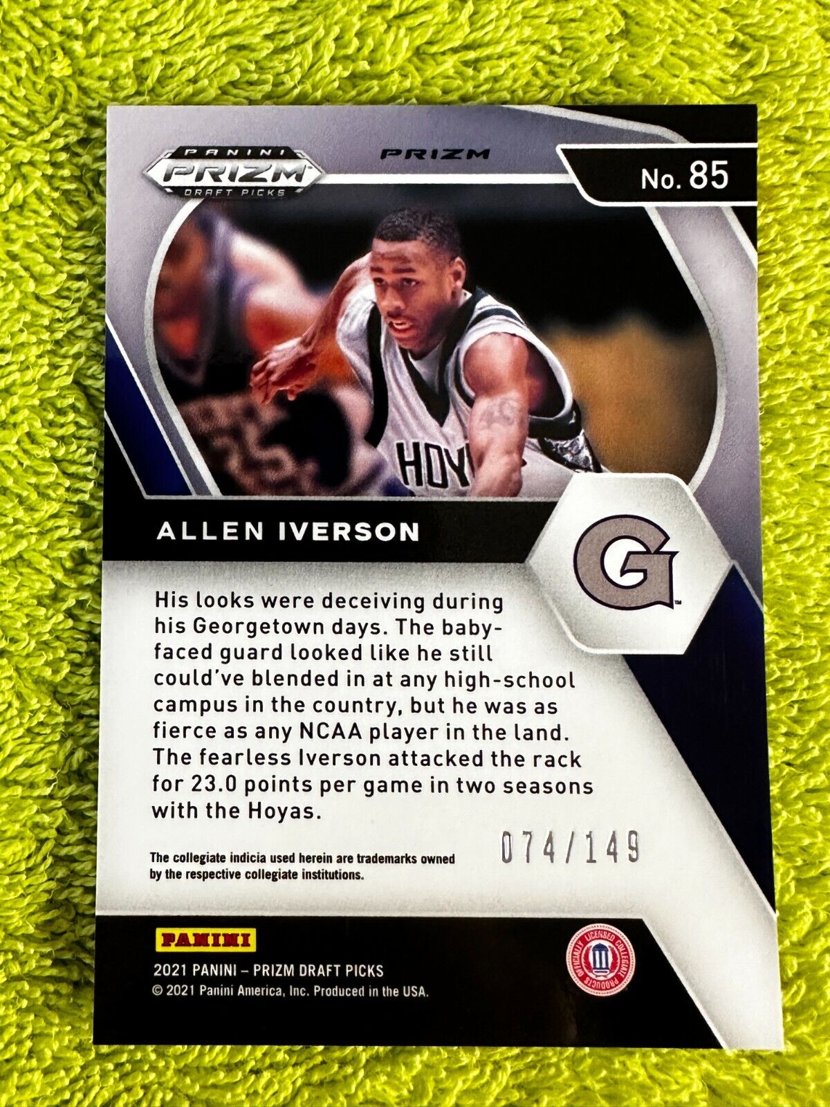 2021 Panini Prizm Allen Iverson Purple Cracked Ice Prizm 74/149