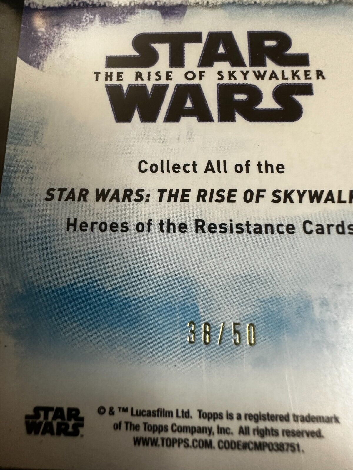 2020 Topps Star Wars: Rise of Skywalker HR-1 Rey 38/50 SGC 9MT