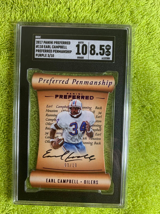 2017 Panini Preferred Penmanship #100 Earl Campbell Auto Purple 3/10 GSC 8.5