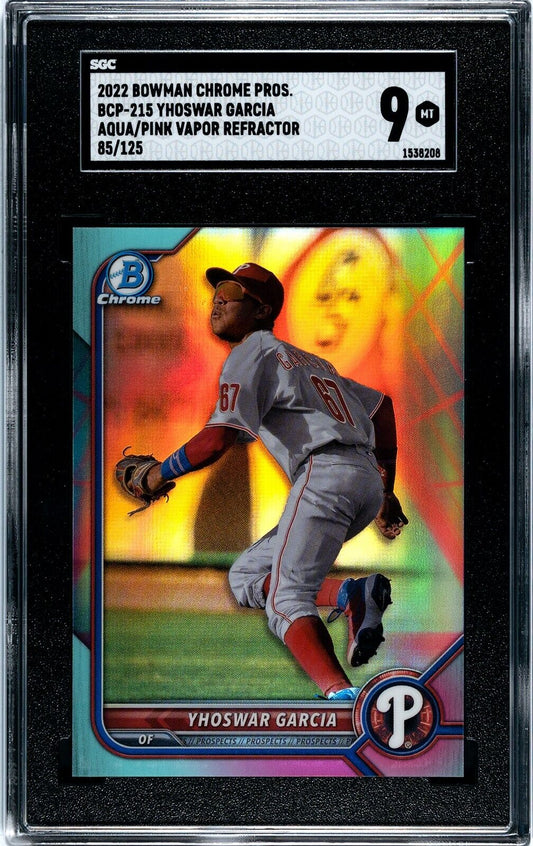 2022 Bowman Chrome BCP-215 Yhoswar Garcia Aqua/Pink Vapor Refractor 85/125 SGC 9