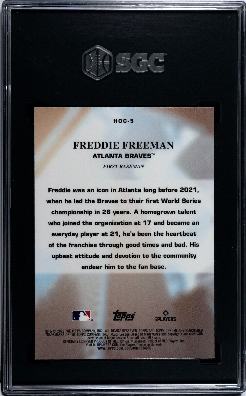 2022 Topps Chrome Freddie Freeman HOC-5 Heart of the City SGC 10
