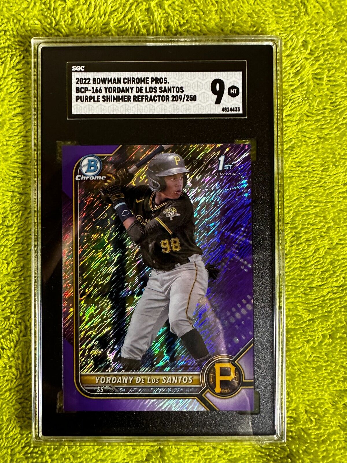 2022 Bowman Chrome BCP-166 Yordan De Los Santos Purple Shimmer Refractor SGC 9