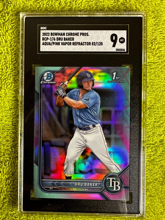 2022 Bowman Chrome BCP-176 Dru Baker Aqua/Pink Vapor Refractor 82/125 SGC 9