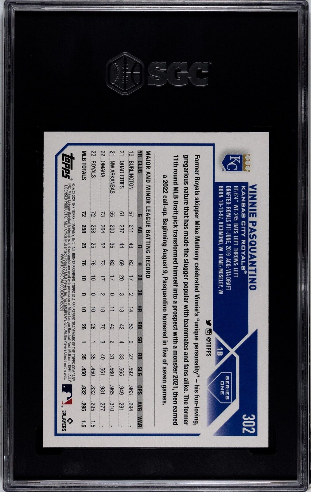 2023 Topps Series 1 Vinne Pasquantino RC Rainbow Foil SGC 9MT