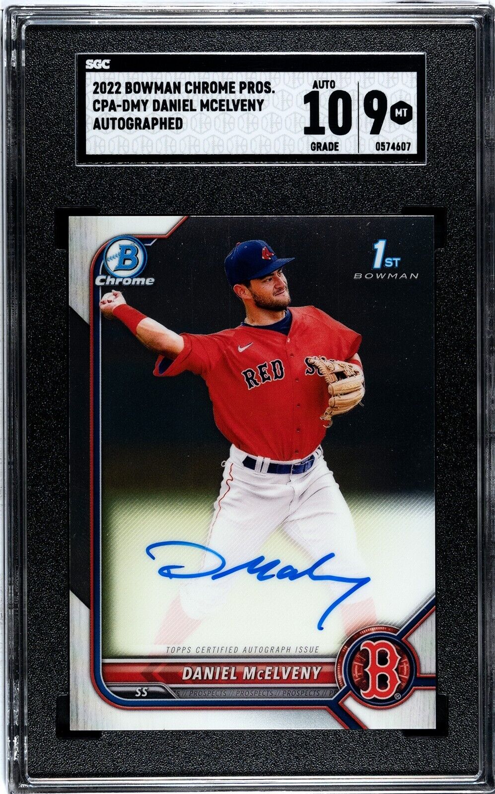 2022 Bowman Chrome CPA-DMY Daniel McElveny Auto SGC 9MT Boston Red Sox