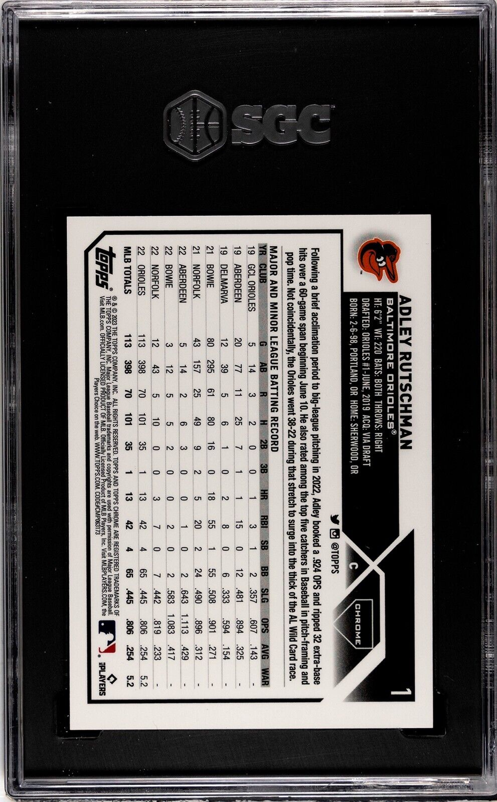 2023 Topps Chrome Adley Rutschman SP SGC 9.5 Baltimore Orioles