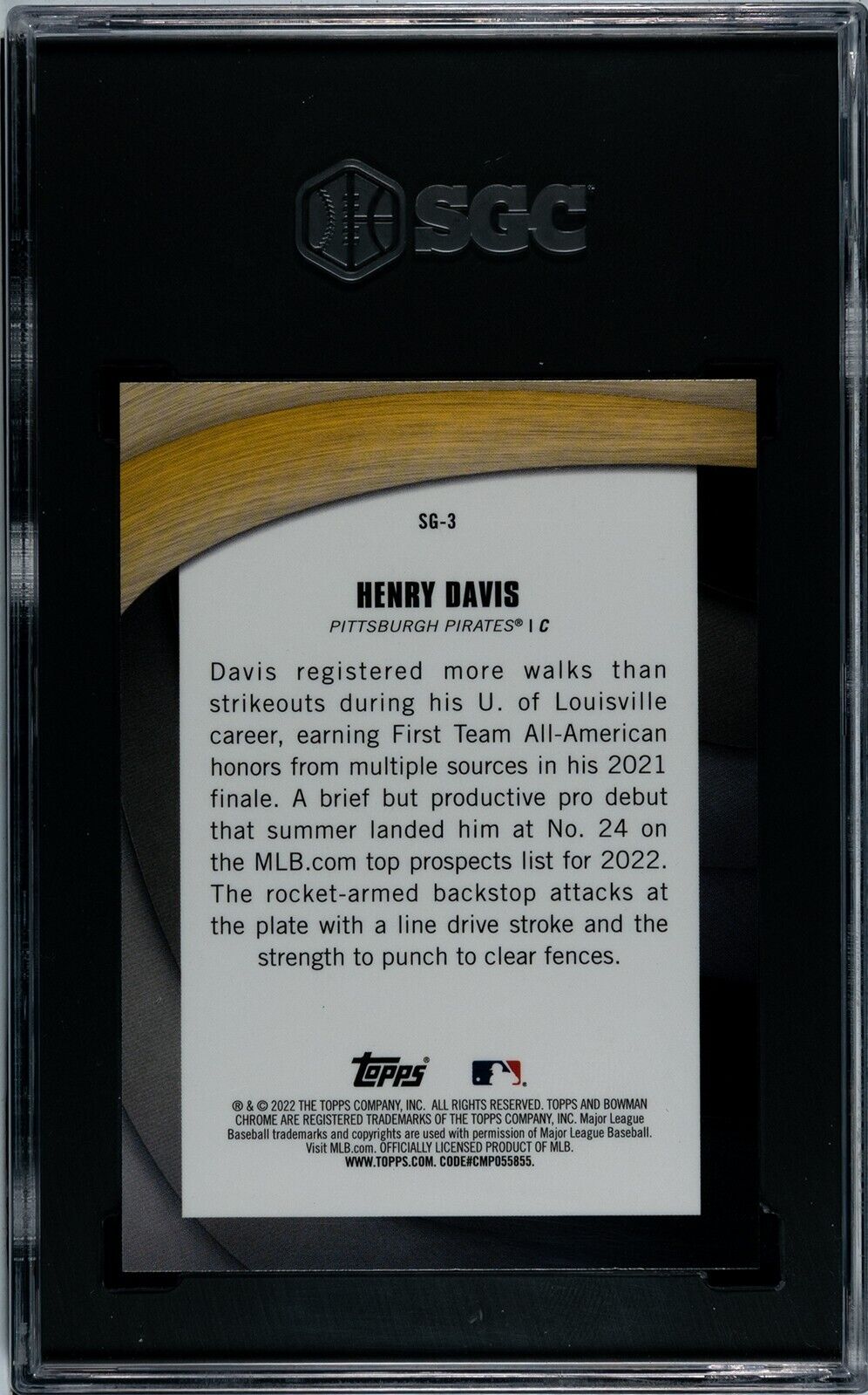 2022 Bowman Chrome SG-3 Henry Davis Shades of Greatness SGC 10GM Pitt Pirates