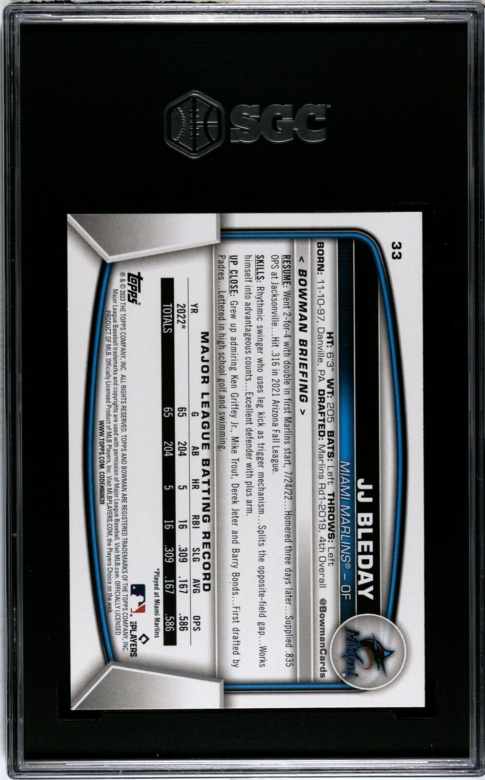 2023 Bowman JJ Bleday Prospect SGC 10GM Marlins