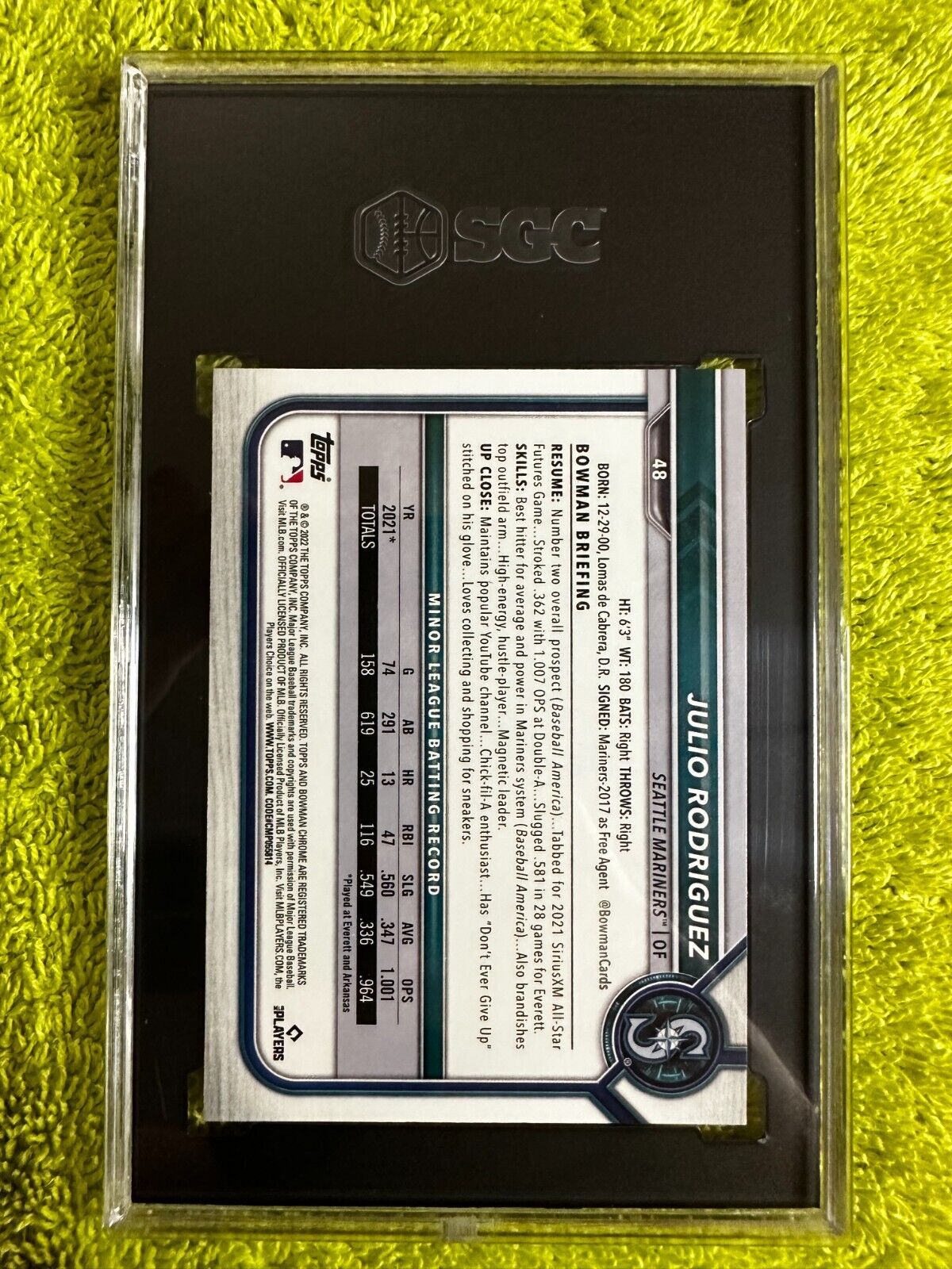 2022 Bowman Chrome Julio Rodriquez #48 RC SGC 9.5MT+ Seattle Mariners