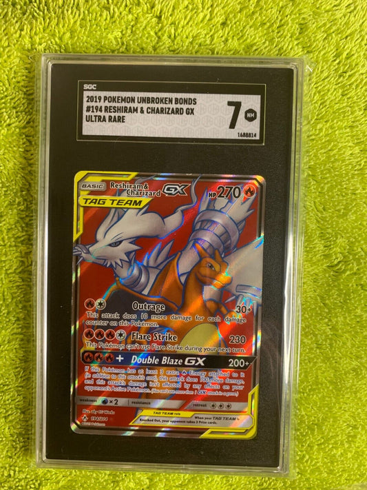 2019 Pokemon Unbroken Bonds #194 Reshiram & Charizard GX Ultra Rare GSA 7