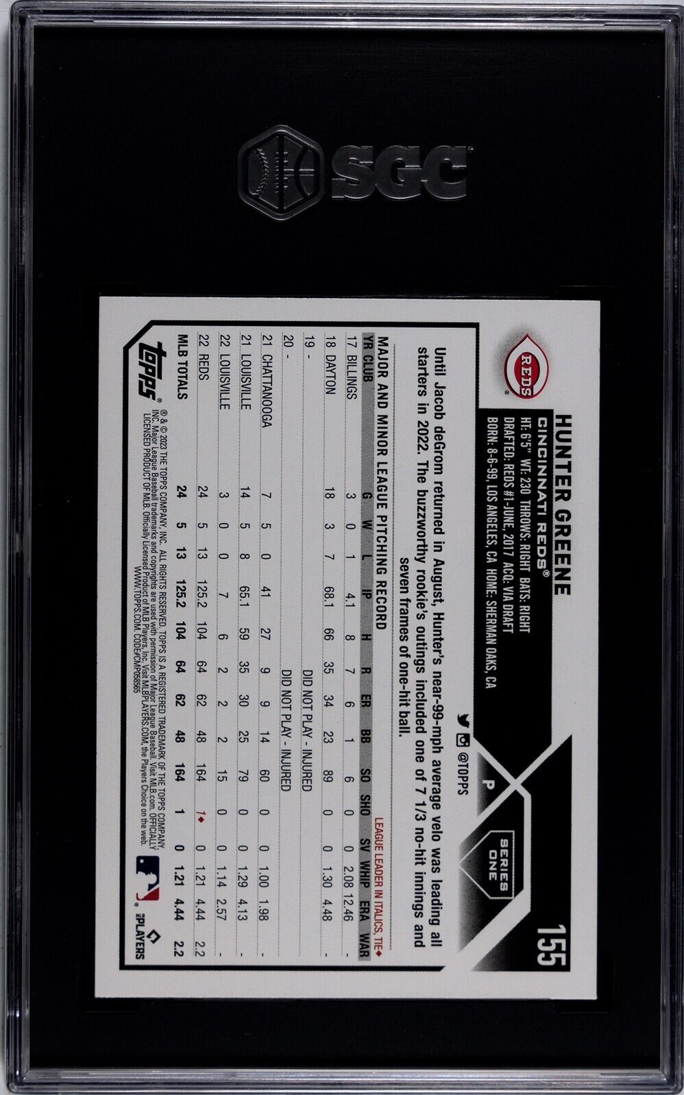 2023 Topps Series 1 Hunter Greene #155 Future Stars SGC 10GM Reds